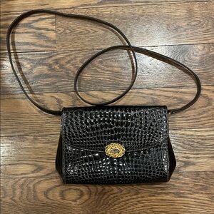 Bally Elegant Black Crocodile Pattern Bag